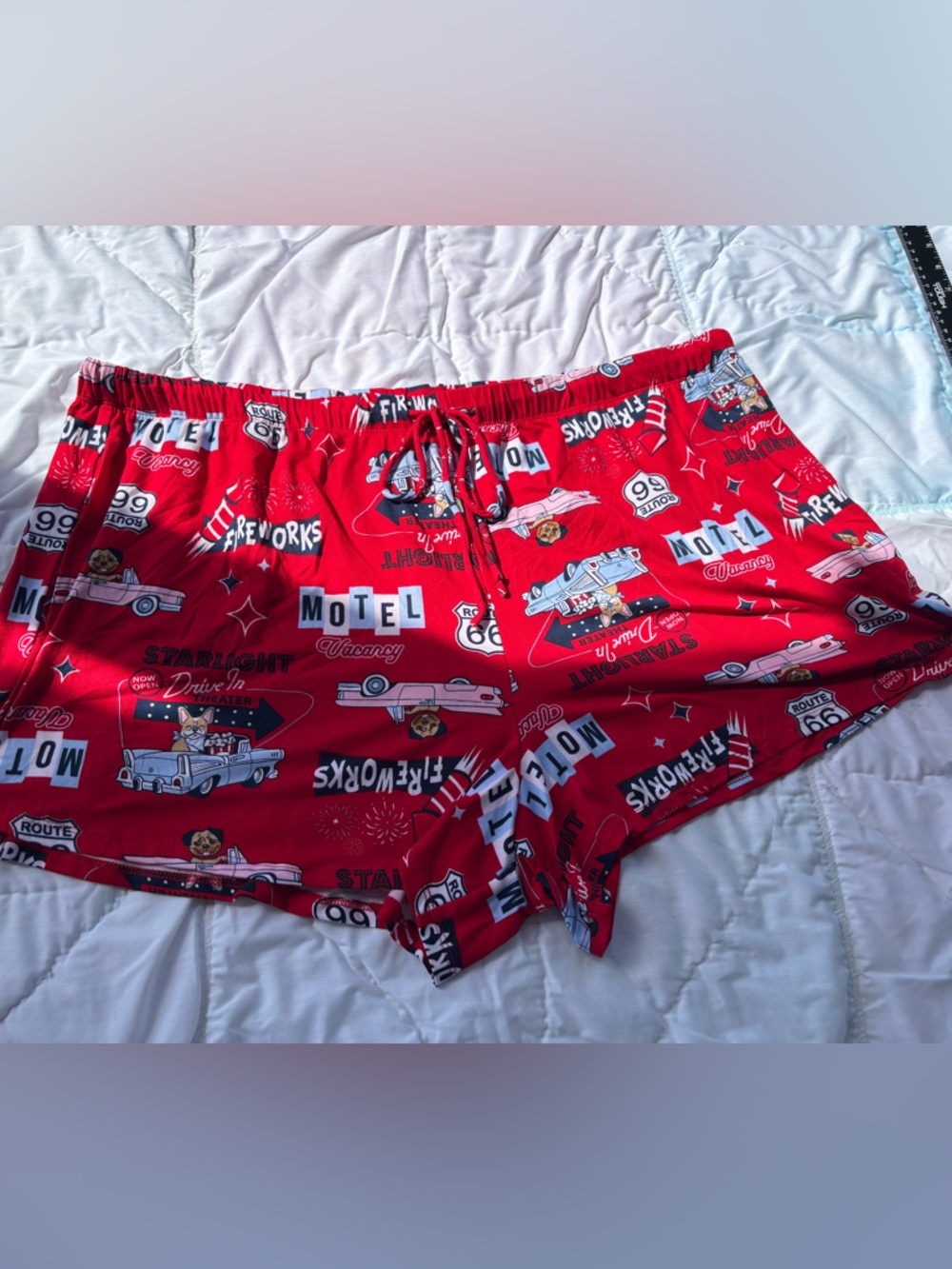 Pink Retro Motel Print Lounge Shorts with Elastic Waistband